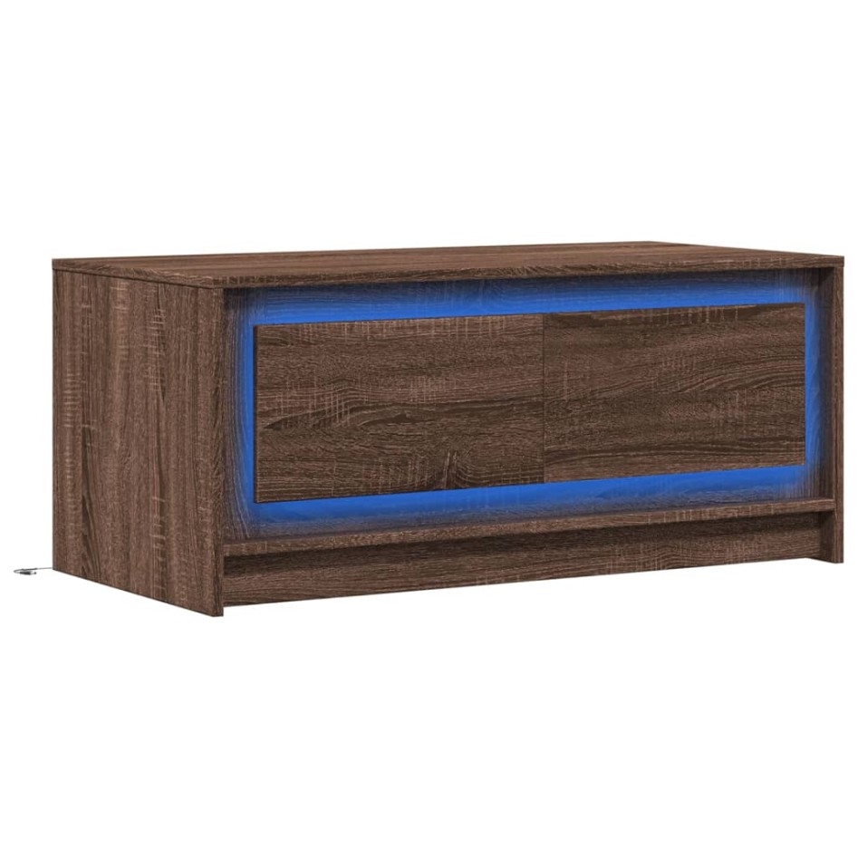 Mesa de centro con luces LED madera de ingeniería marrón
