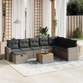 Set de muebles de jardín 9 pzas y cojines ratán sintético