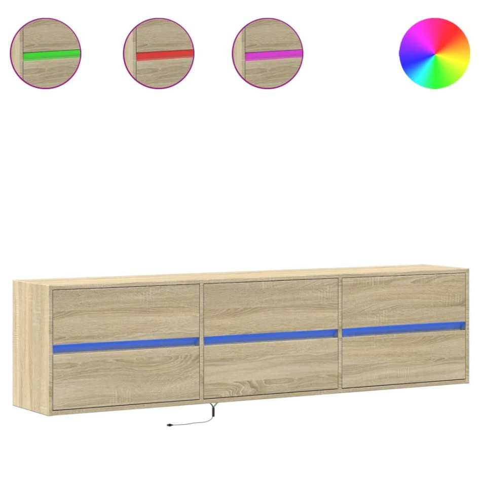 Mueble de TV de pared con LED roble Sonoma 180x31x45