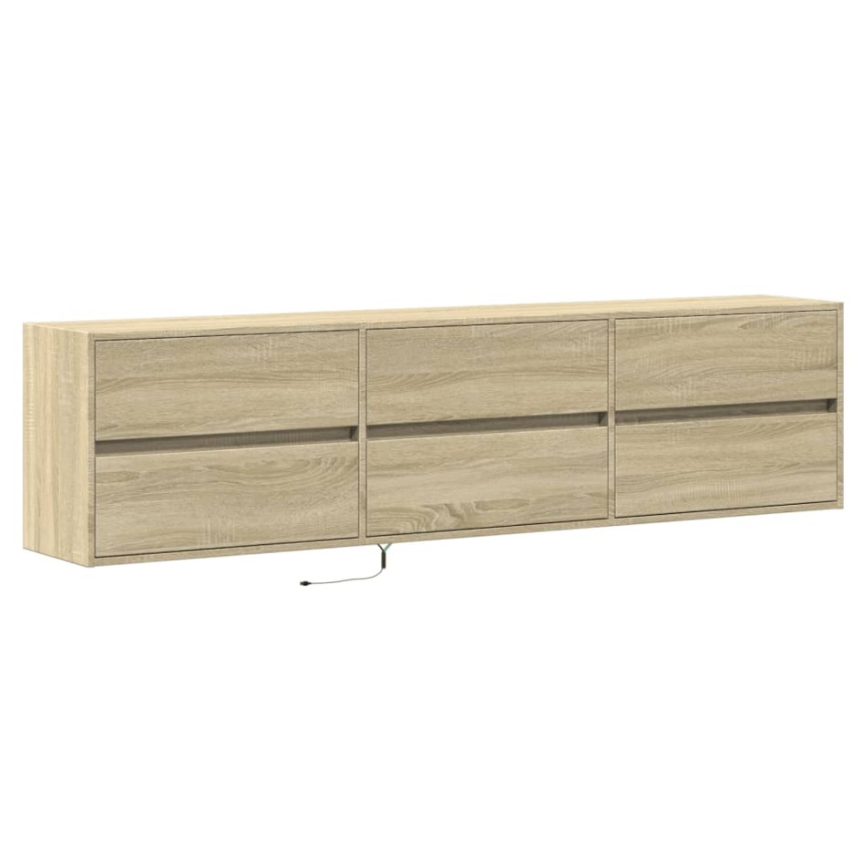 Mueble de TV de pared con LED roble Sonoma 180x31x45