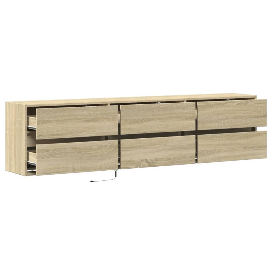 Mueble de TV de pared con LED roble Sonoma 180x31x45