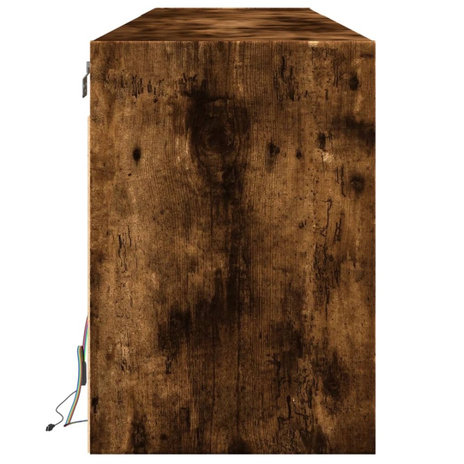 Mueble de TV de pared con LED roble ahumado 180x31x45