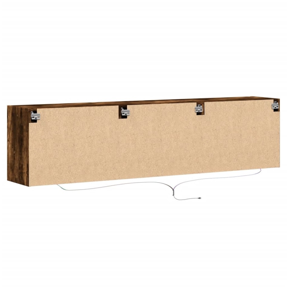Mueble de TV de pared con LED roble ahumado 180x31x45