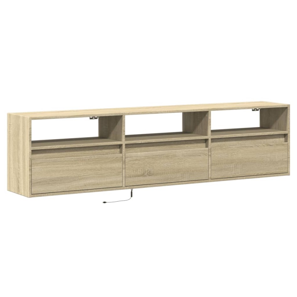 Mueble de TV de pared con LED roble Sonoma 180x31x45