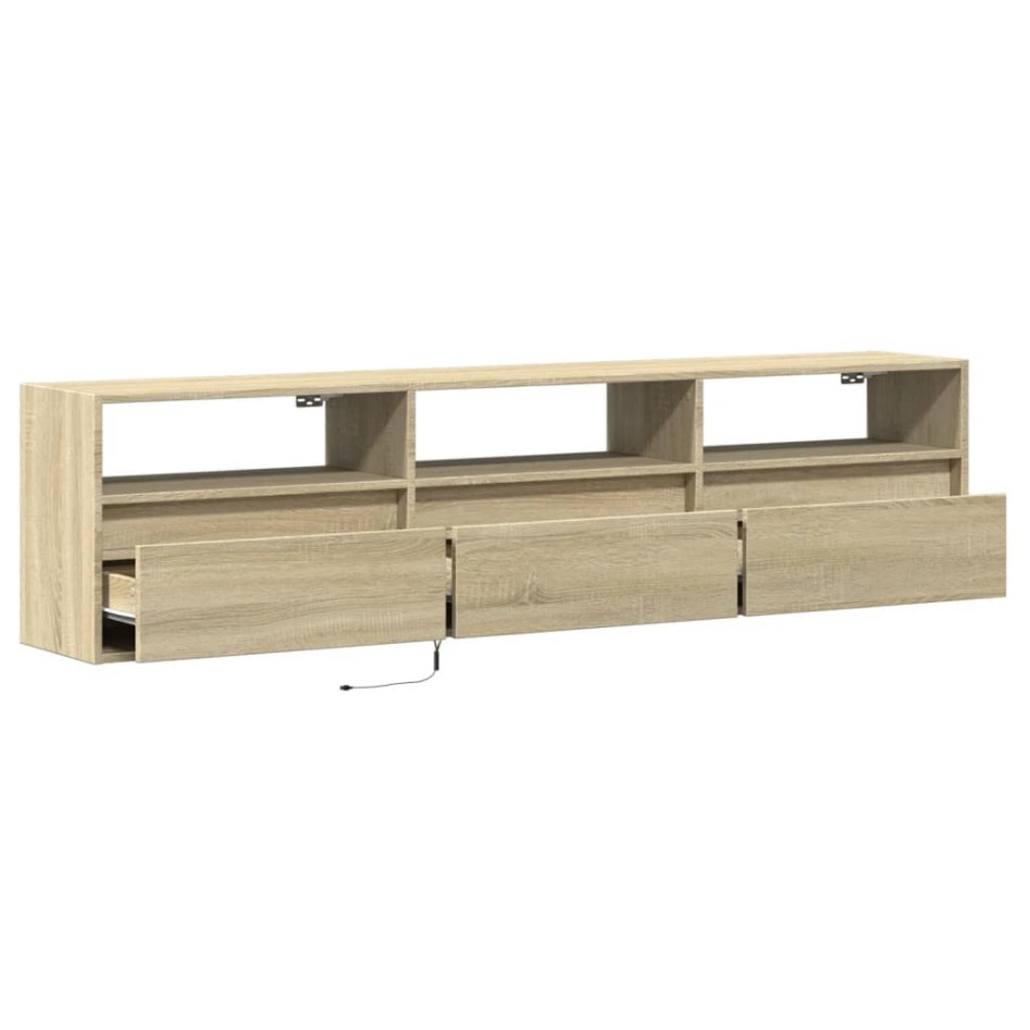 Mueble de TV de pared con LED roble Sonoma 180x31x45