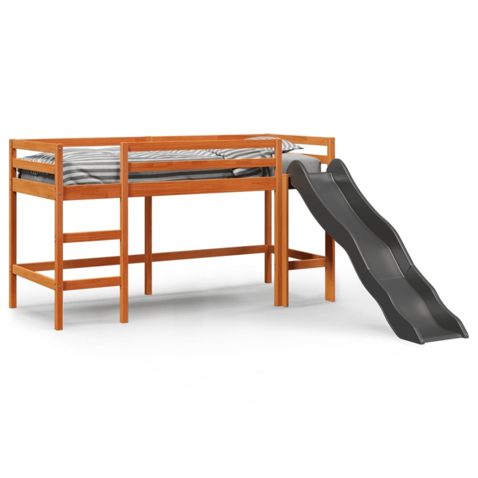 Cama alta para niños sin colchón madera pino marrón 90x200