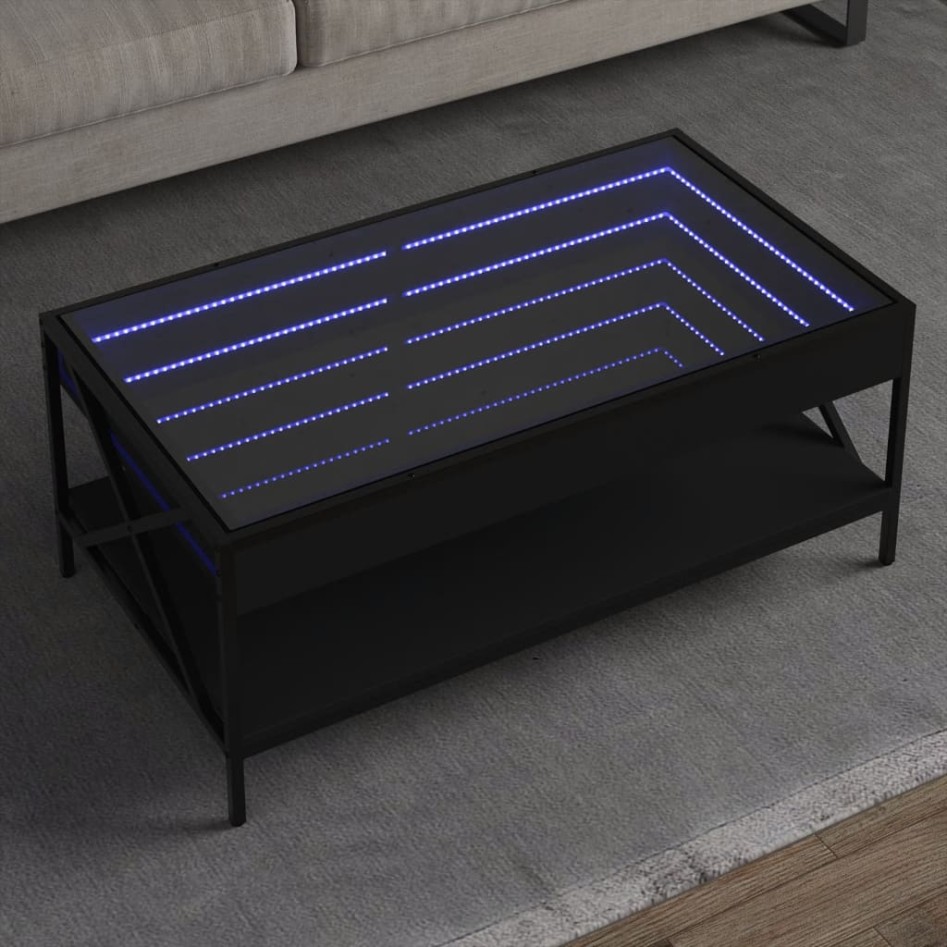 Mesa de centro con Infinity LED negro 90x50x38