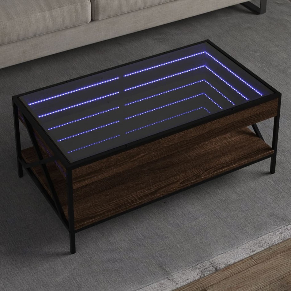 Mesa de centro con Infinity LED marrón roble 90x50x38