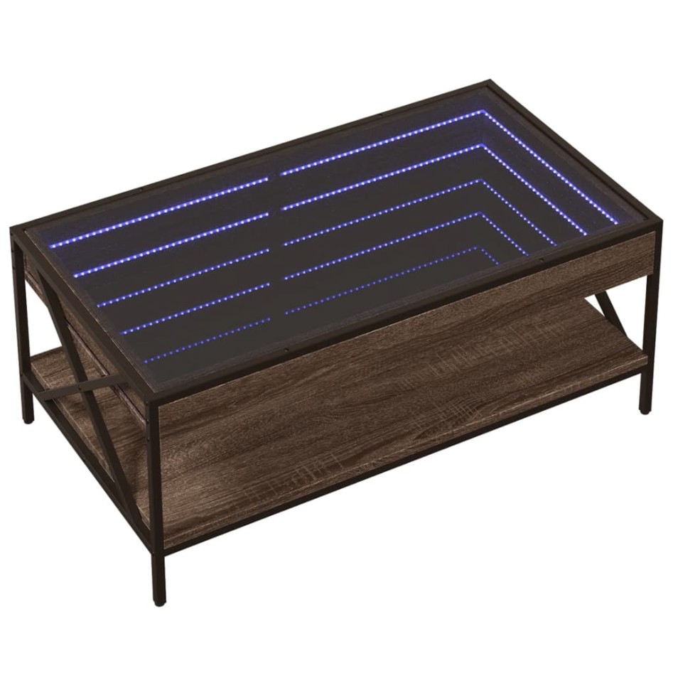 Mesa de centro con Infinity LED marrón roble 90x50x38