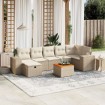 Juego de sofás de jardín con cojines beige 8 pzas ratán PE