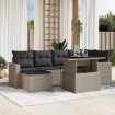 Set de sofás de jardín 7 pzas con cojines ratán PE gris claro