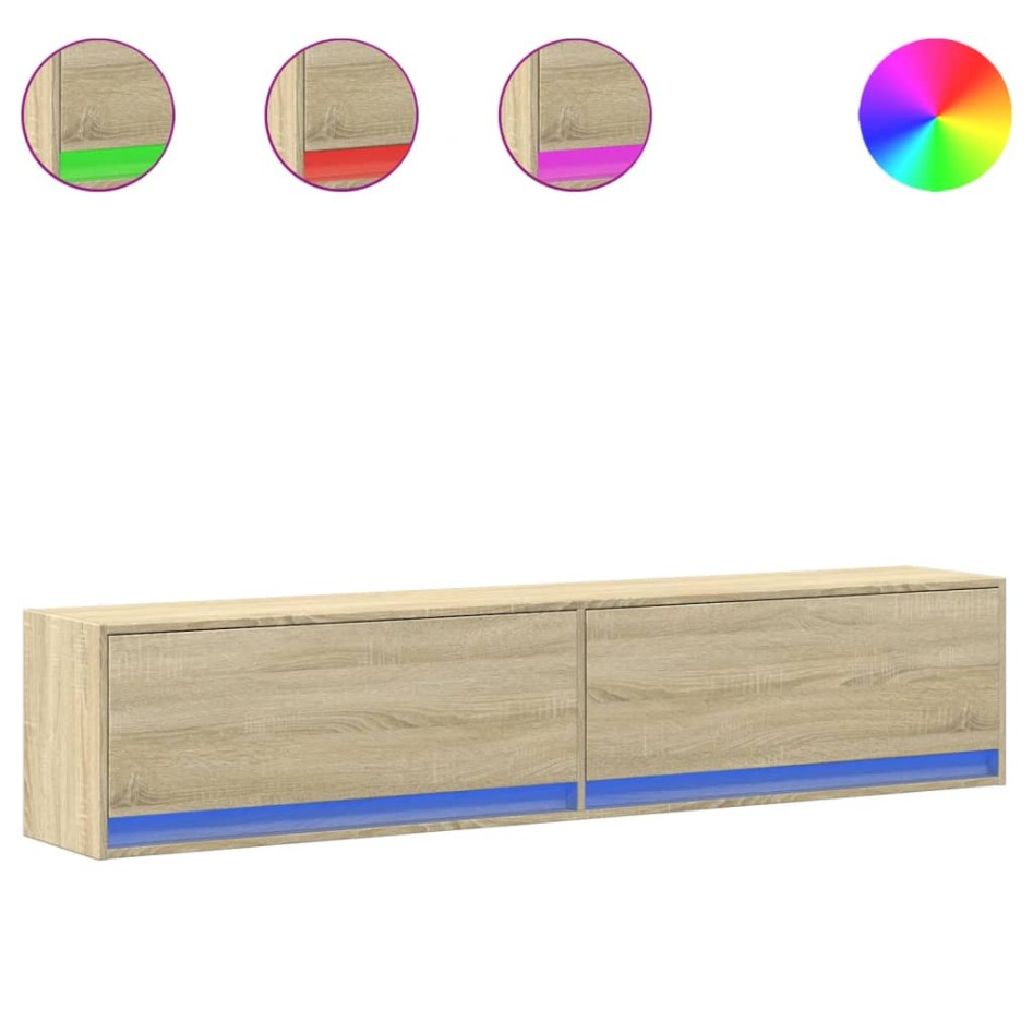Mueble de TV de pared con LED roble Sonoma 180x31x38