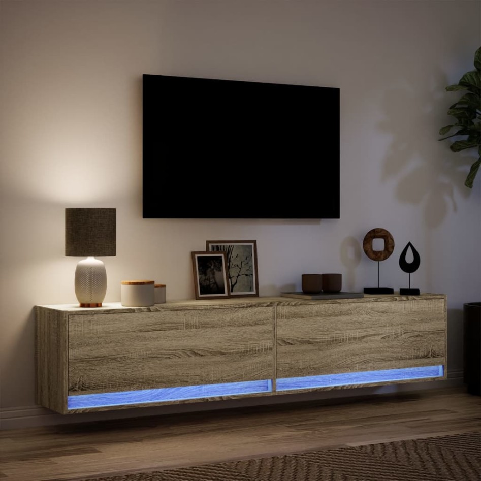 Mueble de TV de pared con LED roble Sonoma 180x31x38