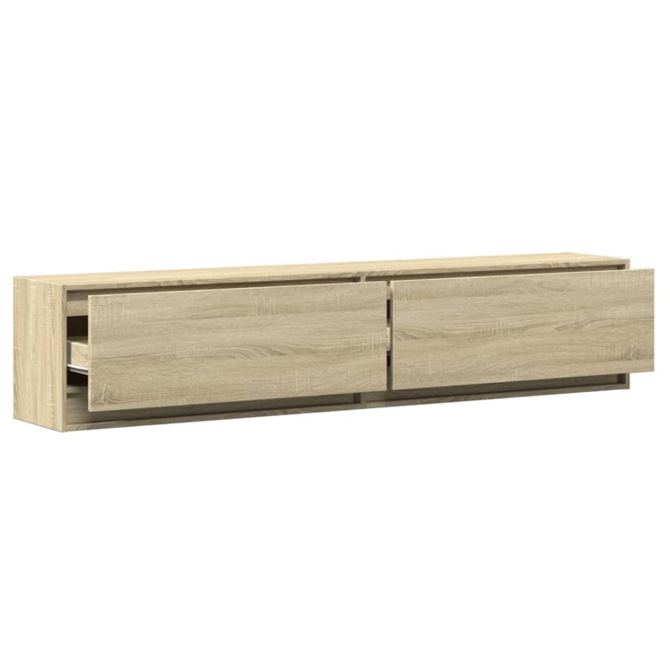 Mueble de TV de pared con LED roble Sonoma 180x31x38