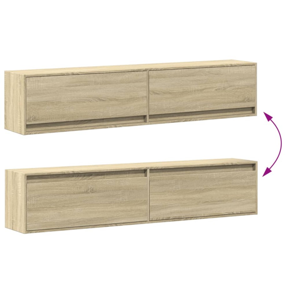 Mueble de TV de pared con LED roble Sonoma 180x31x38