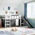 Cama alta niños con cortinas madera pino blanco negro 80x200