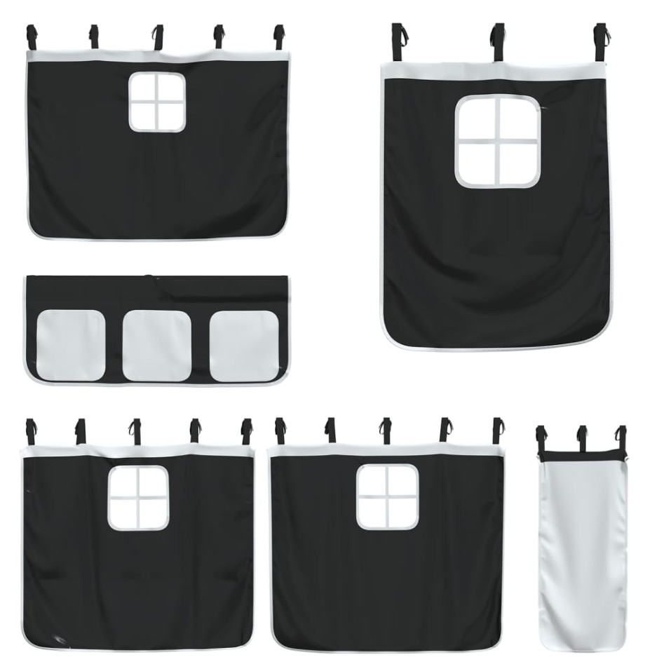 Cama alta niños con cortinas madera pino blanco negro 80x200