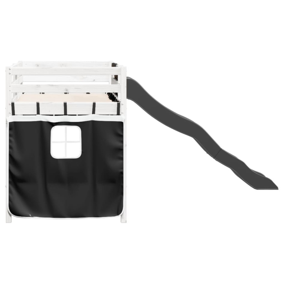 Cama alta niños con cortinas madera pino blanco negro 80x200