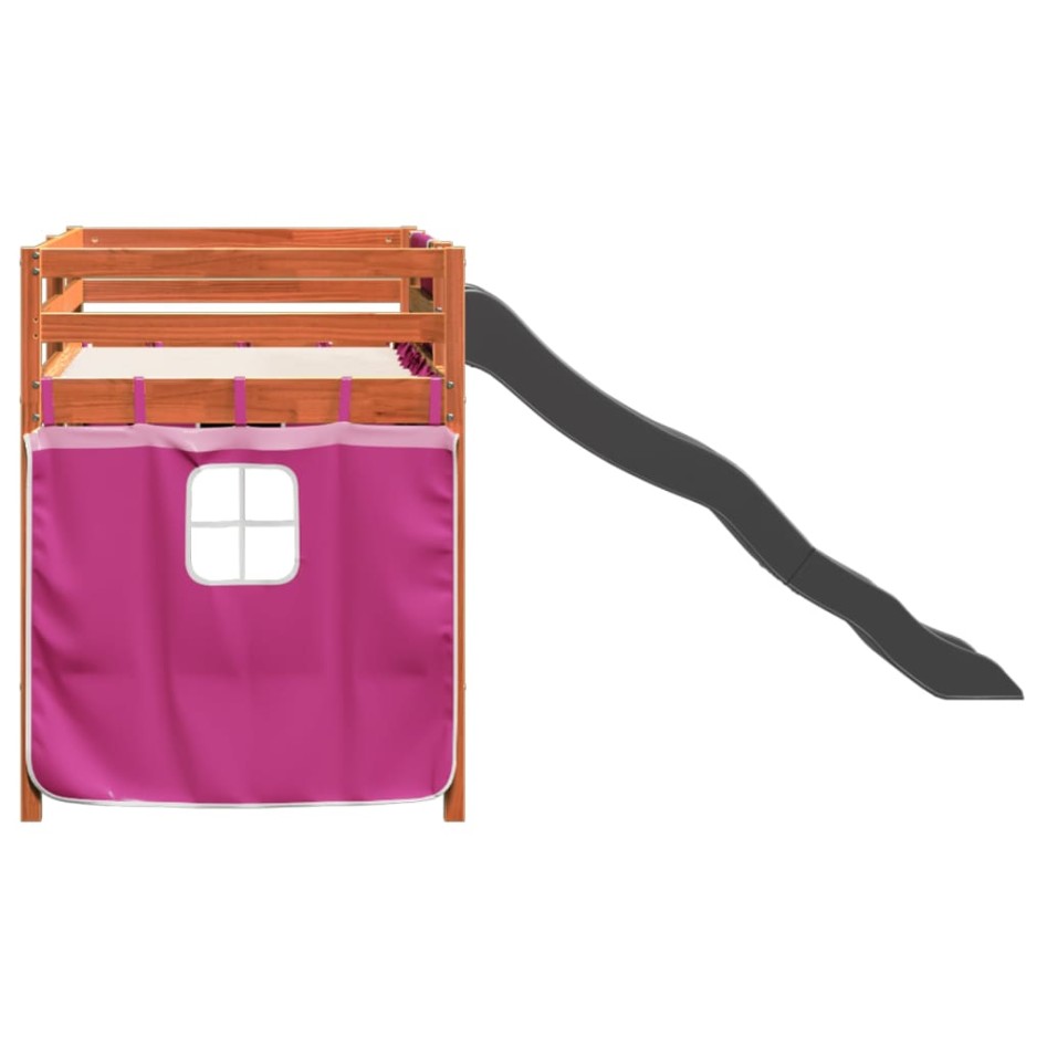 Cama alta para niños con cortinas madera pino rosa 90x200