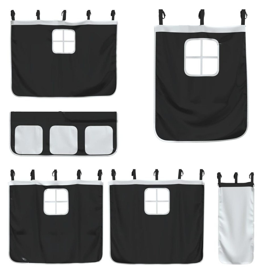 Cama alta niños con cortinas madera pino blanco negro 90x200