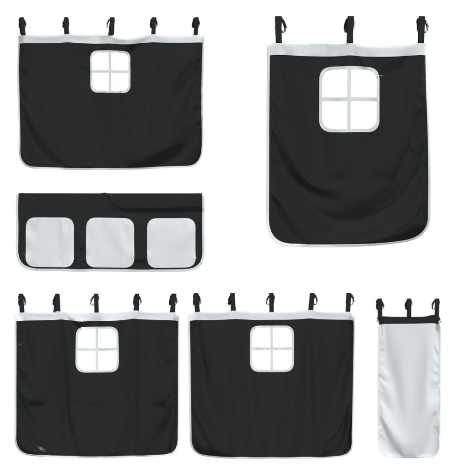 Cama alta niños con cortinas madera pino blanco negro 90x190