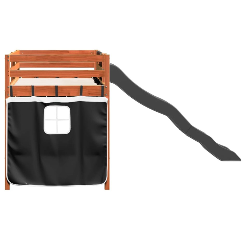 Cama alta niños con cortinas madera pino blanco negro 90x190