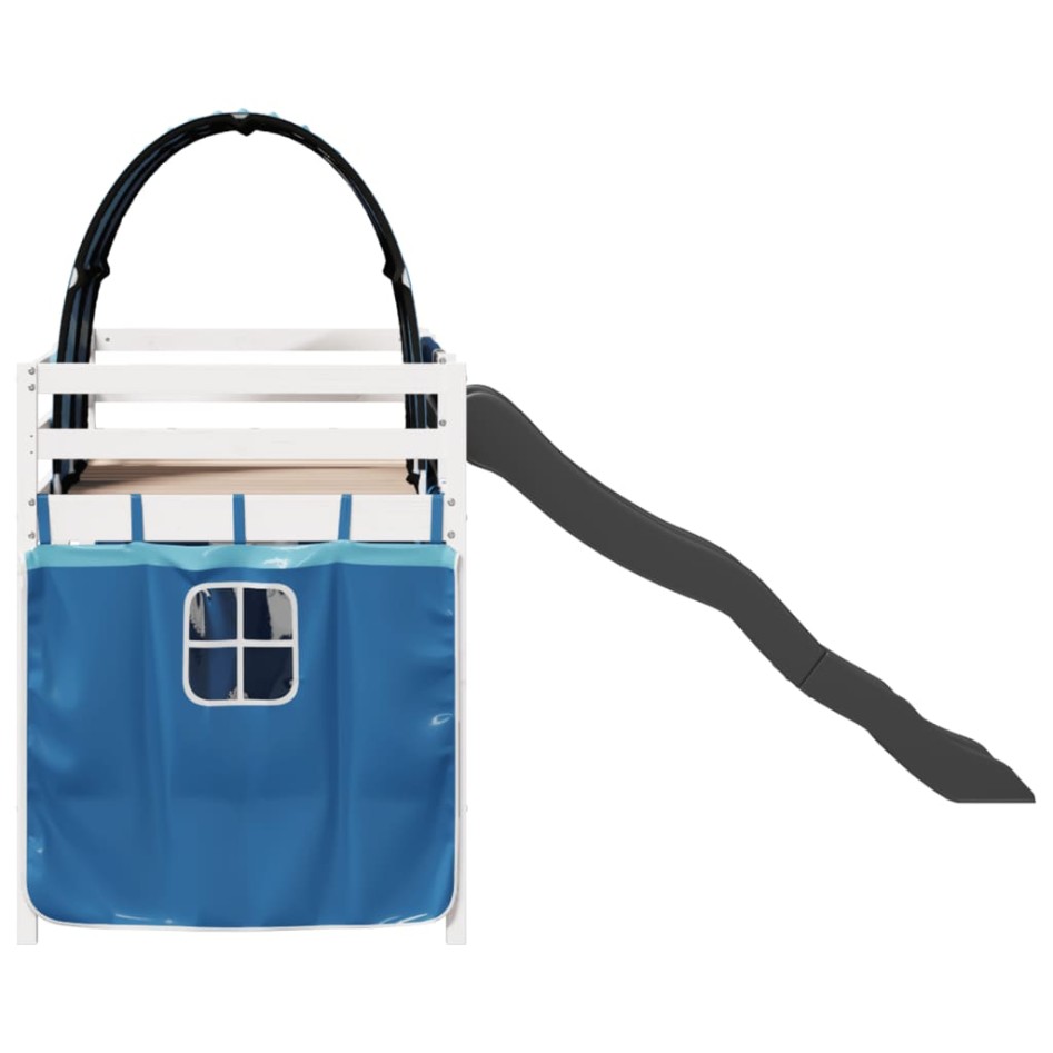 Cama alta para niños con túnel madera pino azul 90x200