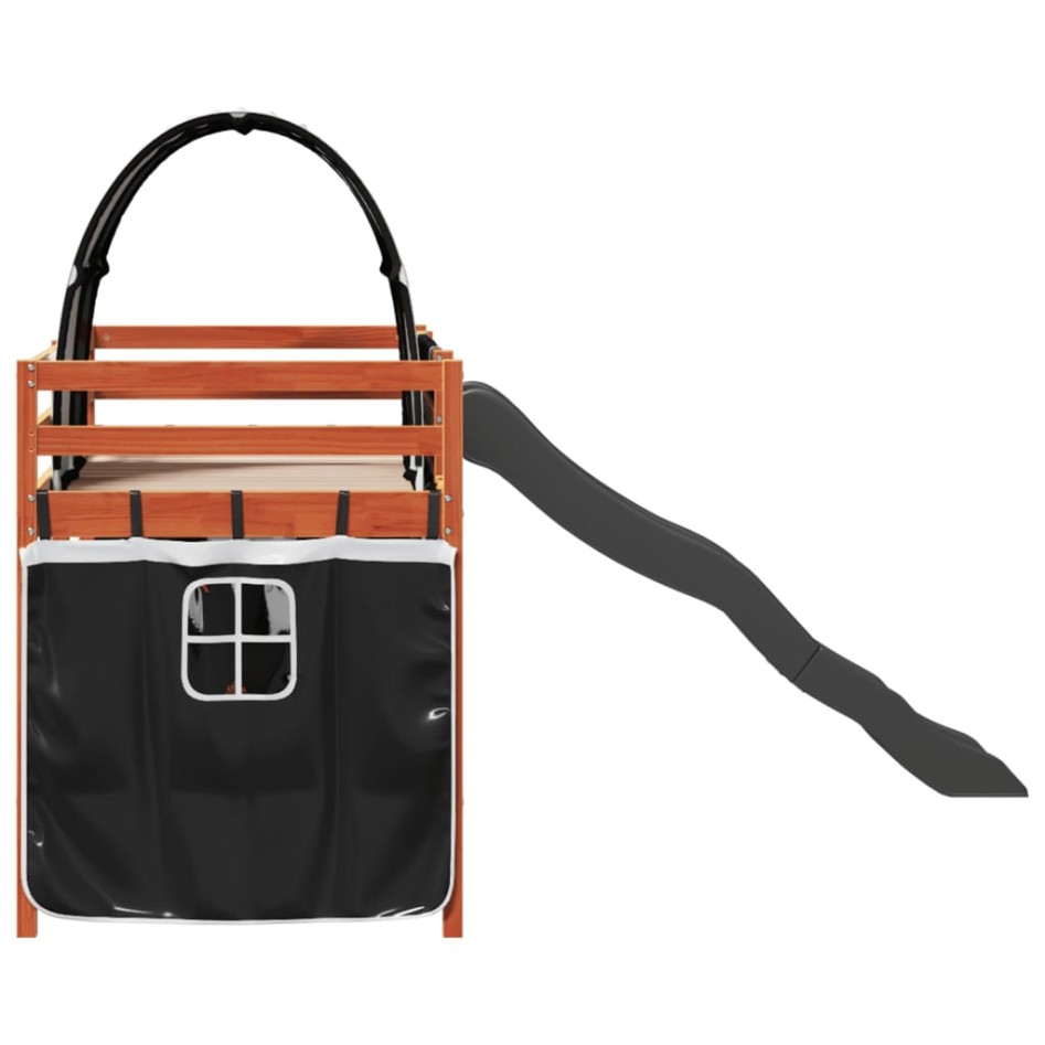 Cama alta niños con túnel madera pino blanco negro 90x200