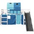 Cama alta para niños con túnel madera pino azul 80x200