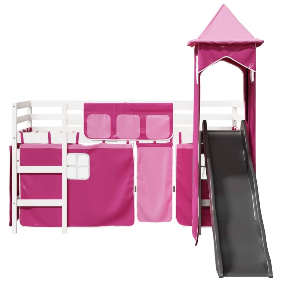 Cama alta para niños con torre madera pino rosa 80x200