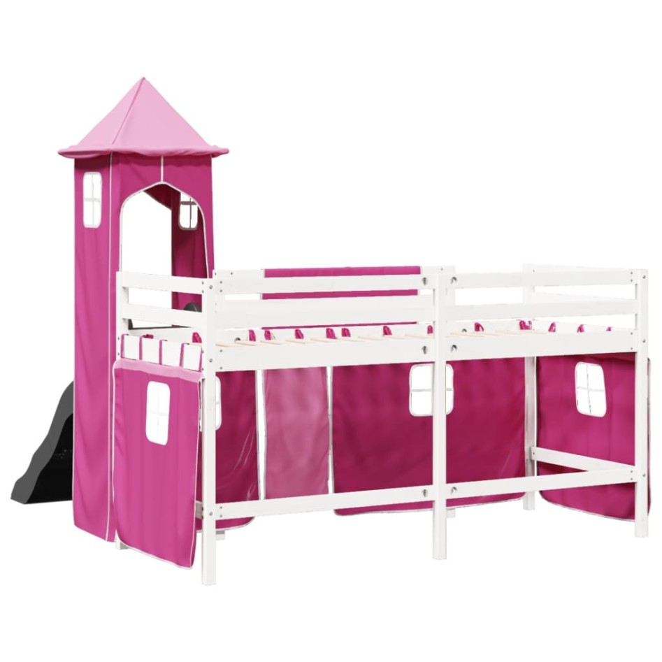Cama alta para niños con torre madera pino rosa 80x200