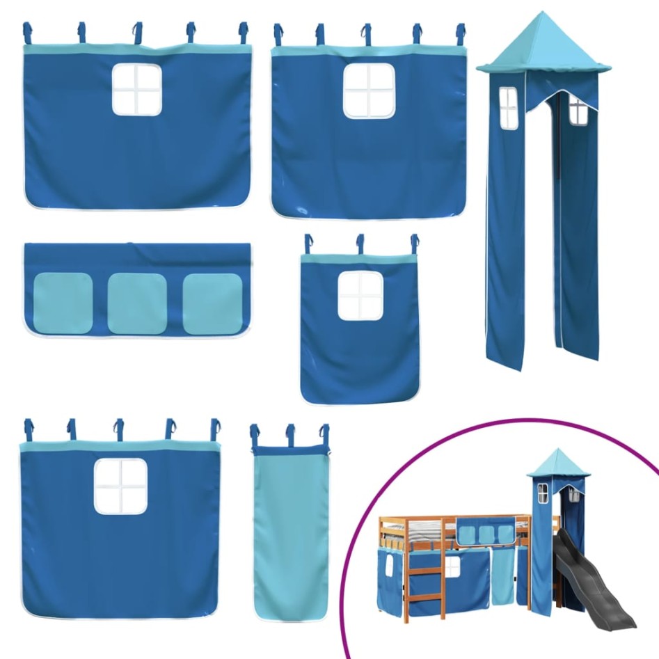 Cama alta para niños con torre madera pino azul 80x200