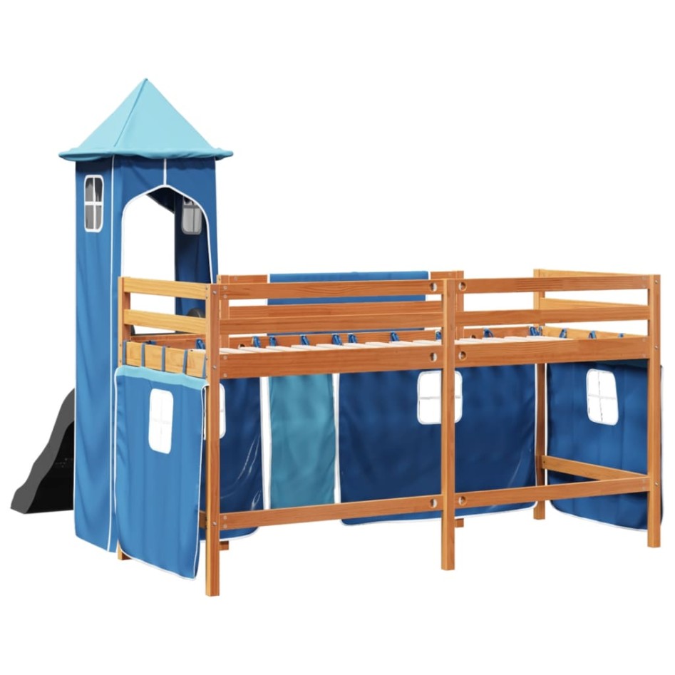 Cama alta para niños con torre madera pino azul 80x200