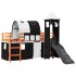 Cama alta niños con torre madera pino blanco negro 90x190