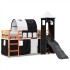 Cama alta niños con torre madera pino blanco negro 90x190