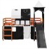 Cama alta niños con torre madera pino blanco negro 90x190