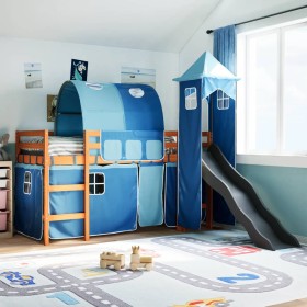 Cama alta para niños con torre madera pino azul 80x200