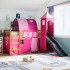 Cama alta para niños con torre madera pino rosa 90x190