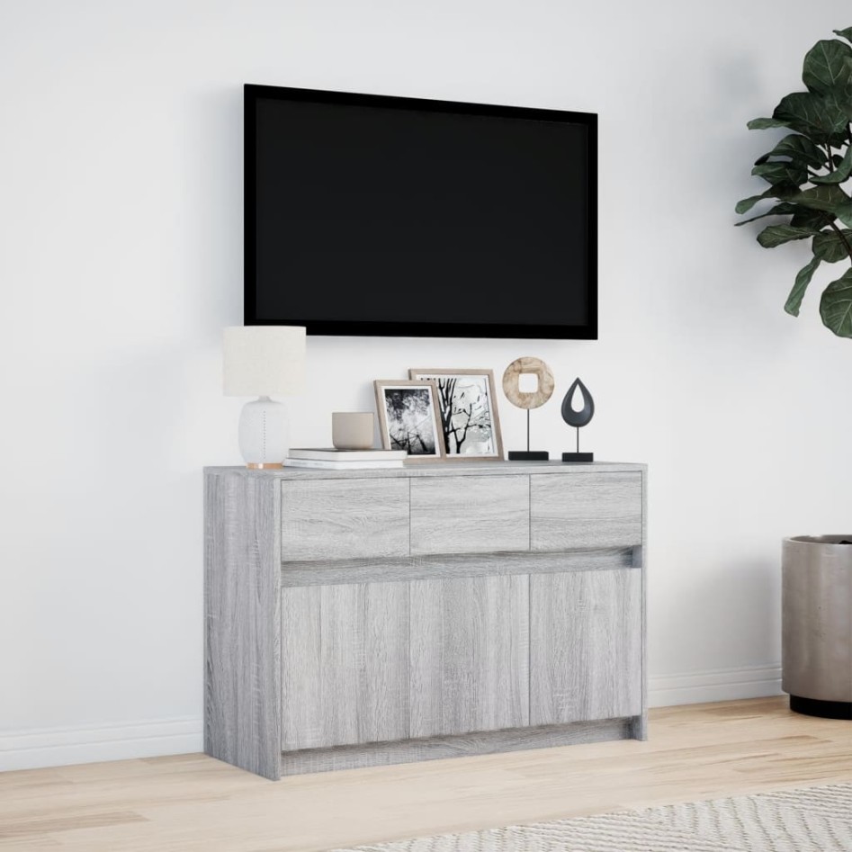 Mueble de TV con LED madera ingeniería gris Sonoma 91x34x61