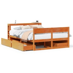 Estructura de cama sin colchón madera maciza marrón 135x190
