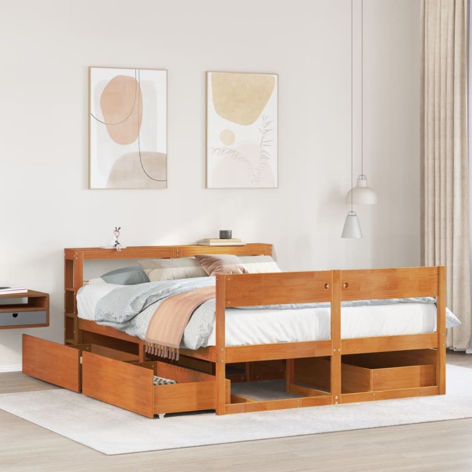 Estructura de cama sin colchón madera maciza marrón 135x190