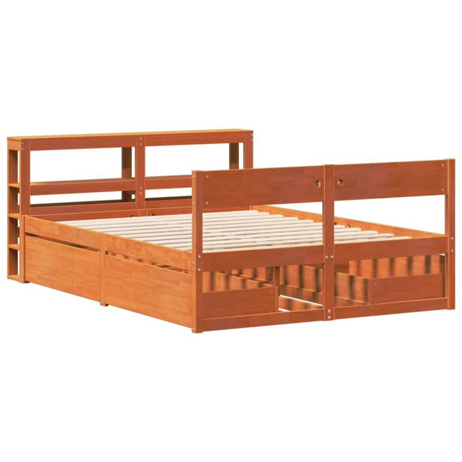 Estructura de cama sin colchón madera maciza marrón 135x190
