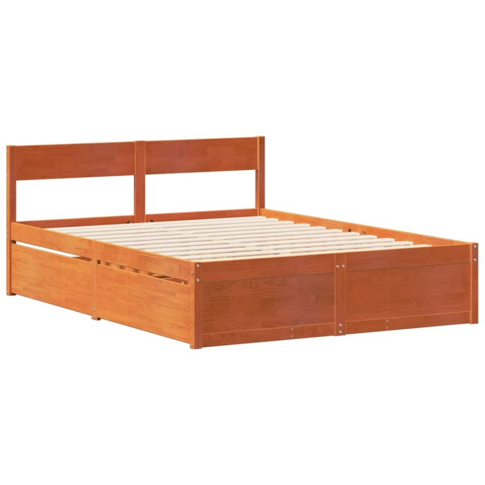 Estructura de cama sin colchón madera maciza marrón 135x190
