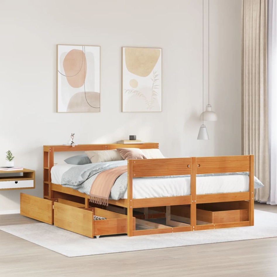 Estructura de cama sin colchón madera maciza marrón 120x190