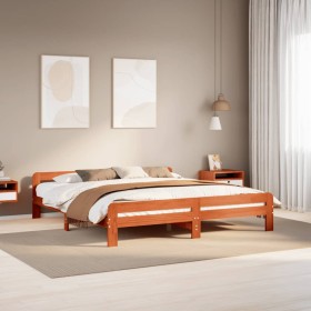 Cama sin colchón madera maciza de pino marrón cera 180x200