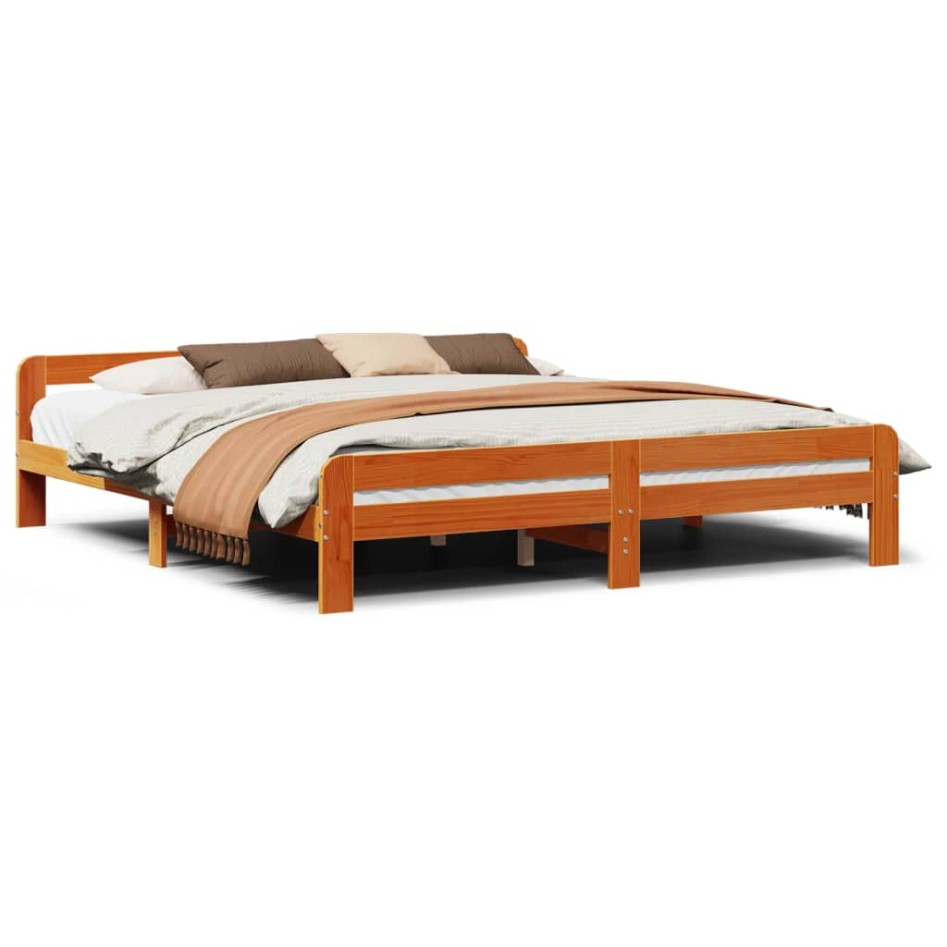 Cama sin colchón madera maciza de pino marrón cera 180x200