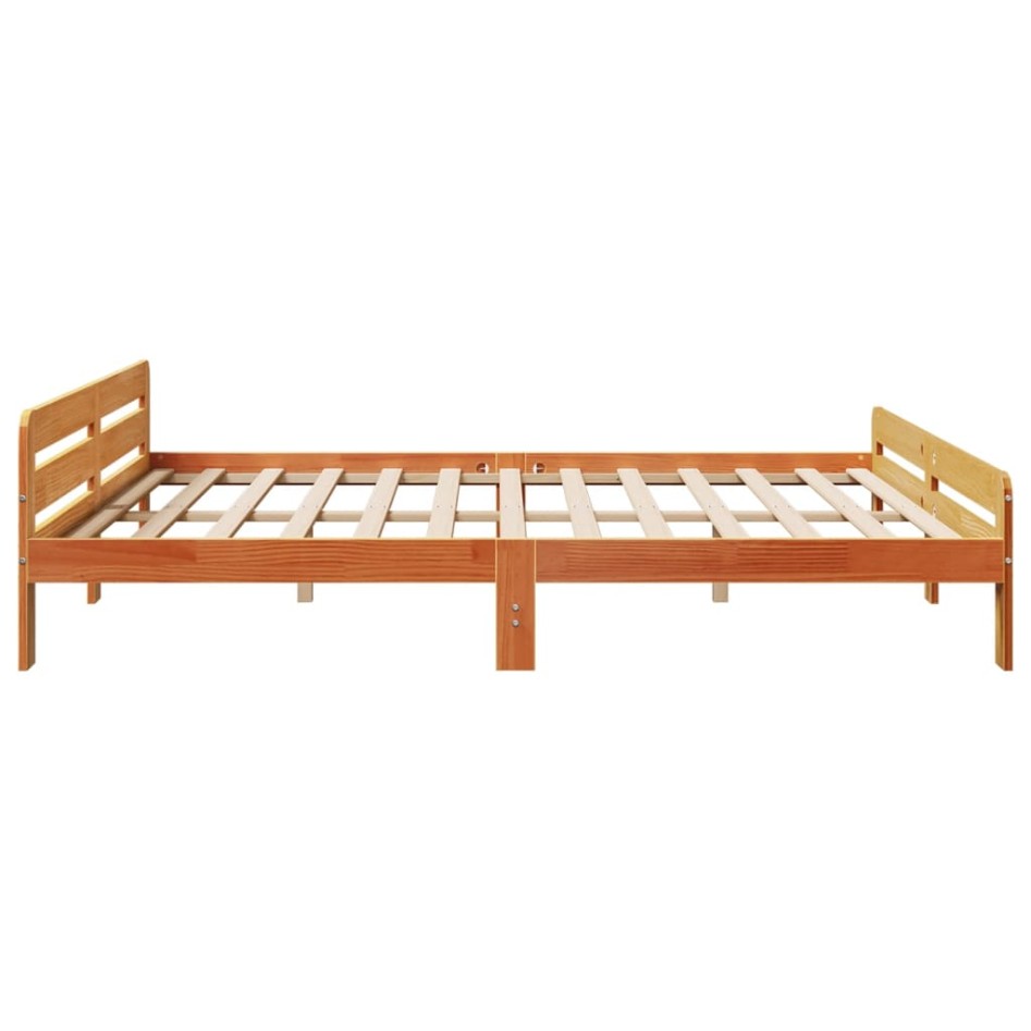 Cama sin colchón madera maciza de pino marrón cera 180x200