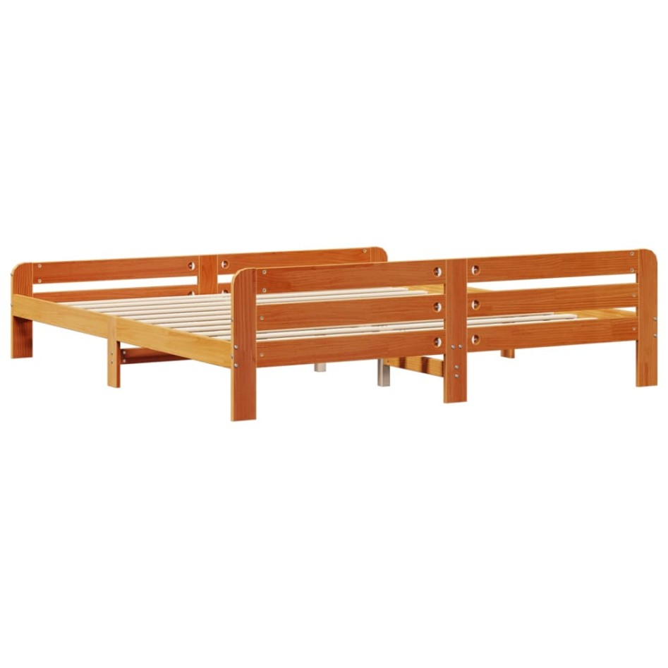 Cama sin colchón madera maciza de pino marrón cera 180x200