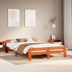 Cama sin colchón madera maciza de pino marrón cera 140x190