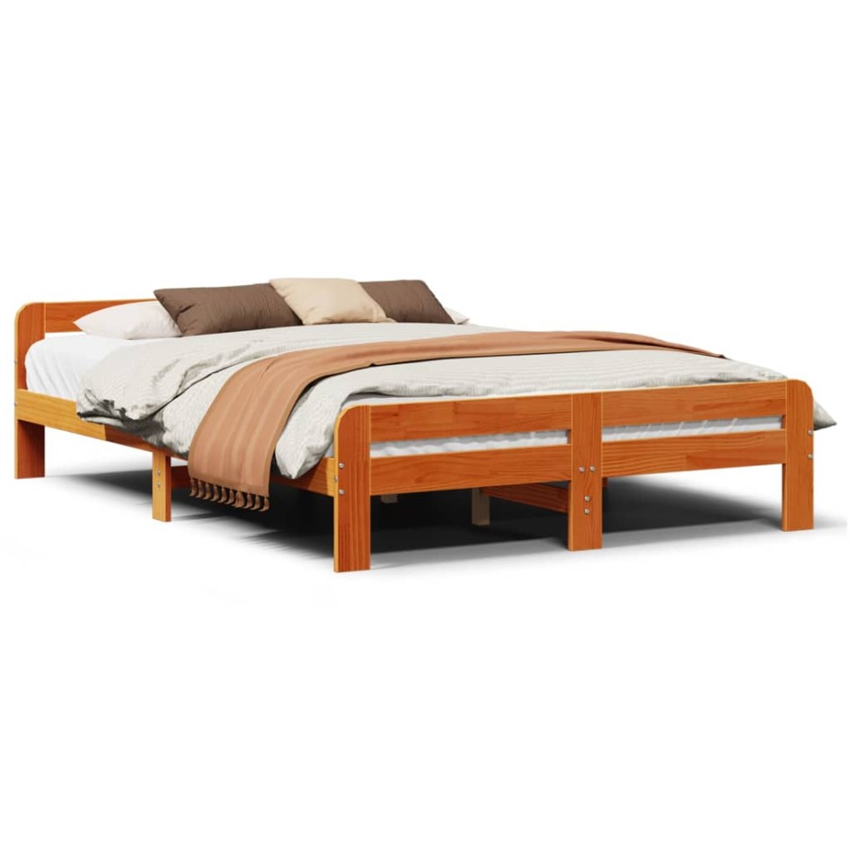 Cama sin colchón madera maciza de pino marrón cera 140x190